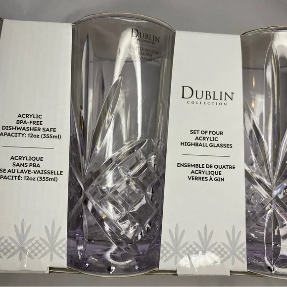 Godinger Dublin Clear Acrylic Highball Glass Set of 4 Brand New - Picture 3 of 3